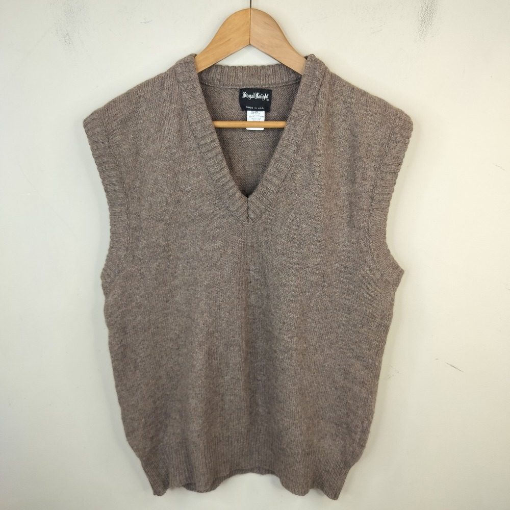Royal Knight Vintage Wool Sweater Vest Mens Medium Minimalist Preppy V-Neck